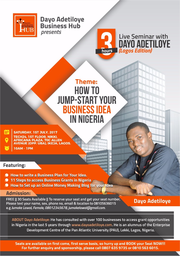 Free Lagos Live Seminar with Dayo Adetiloye on Saturday 1st of July 2017