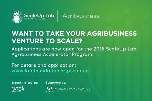 Apply for ScaleUp Lab is a unique Accelerator Programme by FATE Foundation and Africa Capital Alliance (ACA) Foundation closes on April 20th, 2018