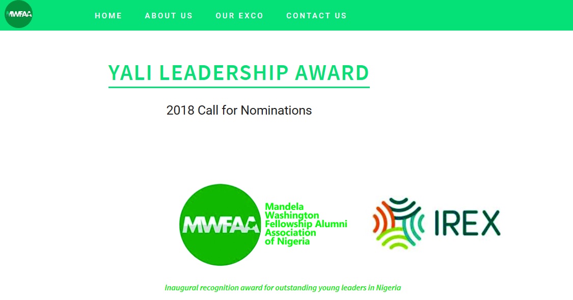 Call for Nominations: YALI Leadership Award 2018 for Young Leaders in Nigeria