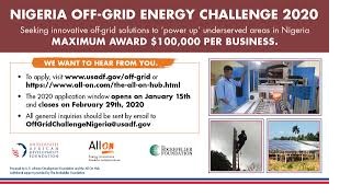 USADF-All Nigeria on Off-Grid Energy Challenge 2020 Grants up to $100,000