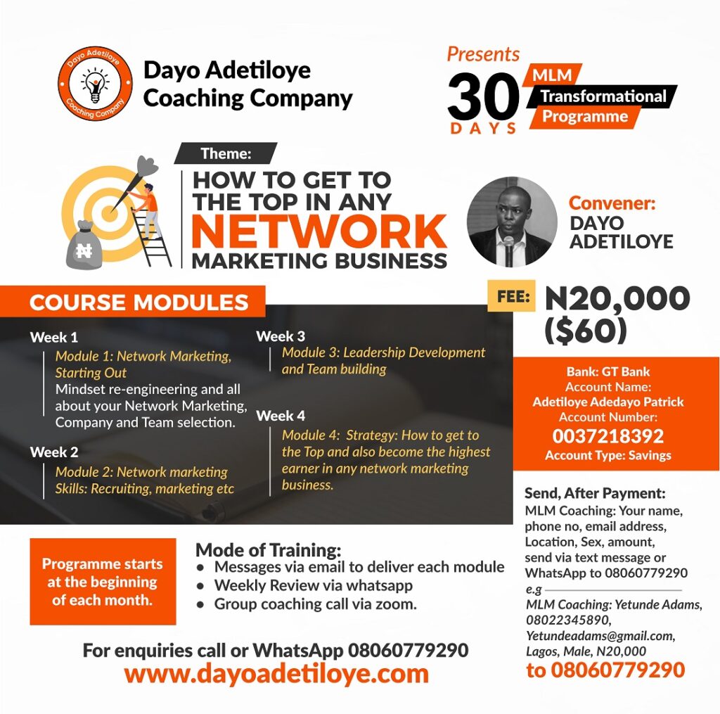 Apply for July 2019 Network Marketing 30Days Transformational Coaching Programme