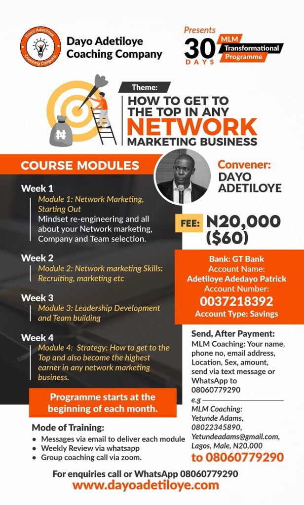 Apply for July 2019 Network Marketing 30Days Transformational Coaching Programme